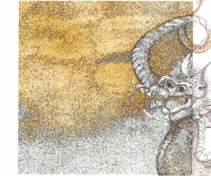 Snyders Re-Dux #35, 2012, Graphite and Colored Pencil on Digitally Manipulated Archival Print, 3 x 3 inch (7.62 x 7.62 cm) Plus Extended Drawing